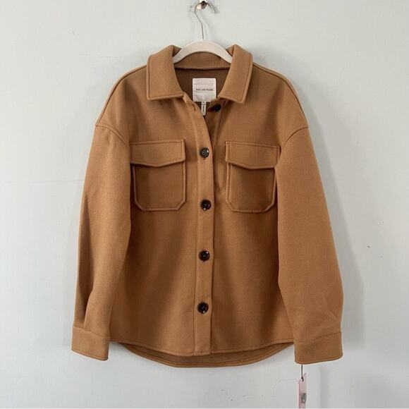 NWT Avec Les Filles Anthropologie Cognac Brown Shirt Tail Button Up Shacket - Picture 3 of 7